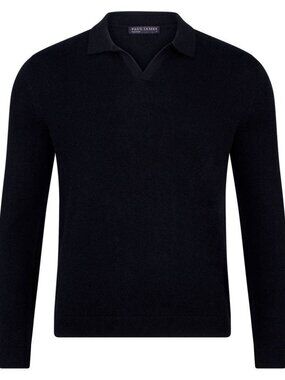 Paul James Black Buttonless Knit Longsleeve Polo